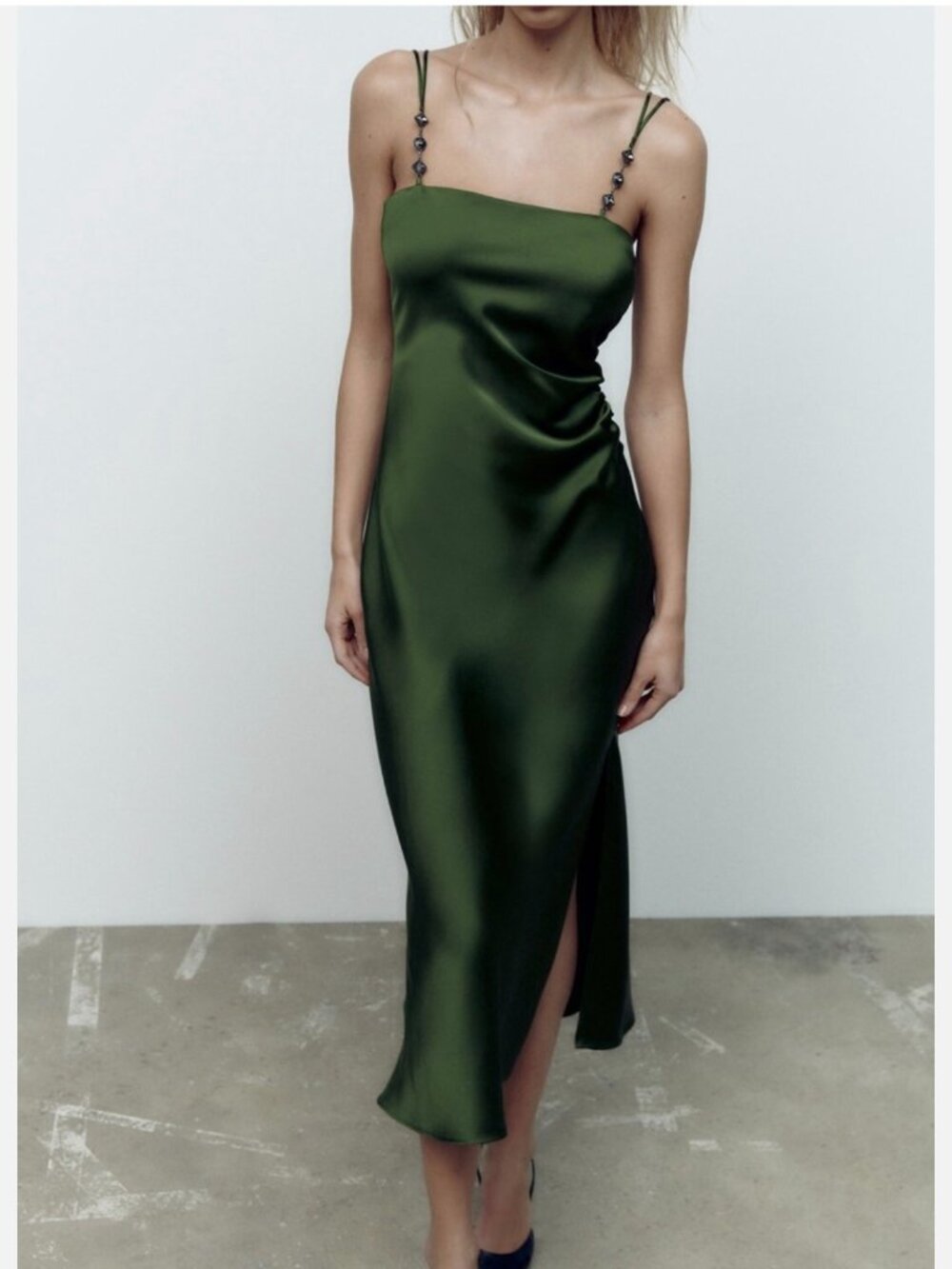 ZARA SATIN EFFECT DRESS WITH JEWEL STRAPS, Small NWT
